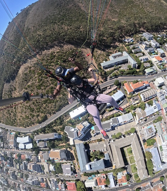 Hannah paragliding over Cape Town