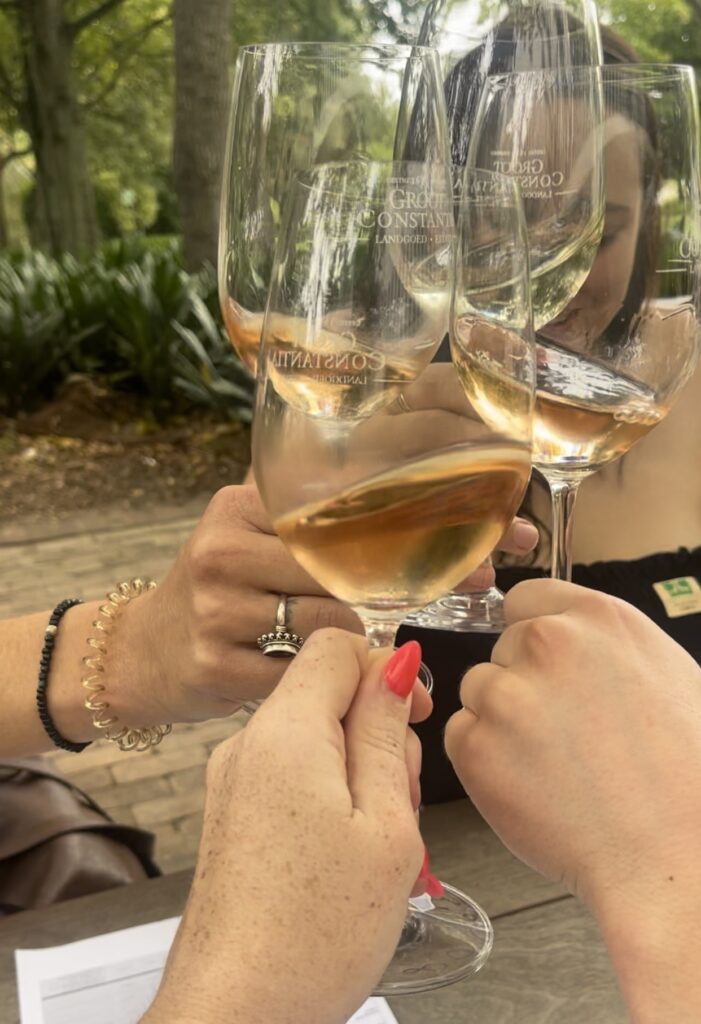 Saying "cheers" with rosé at Groot Constantia