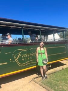 Hannah in front of Franschhoek wine tram