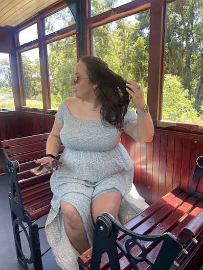 Stacey on the wine tram