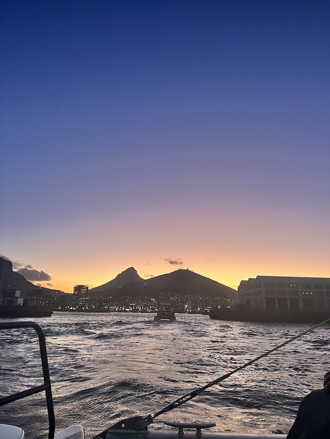 Silhouette of Lion's Head and Signal Hill from the champagne sunset cruise