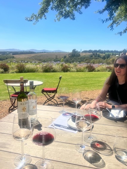 Hannah doing a tasting at Alto winery in Stellenbosch
