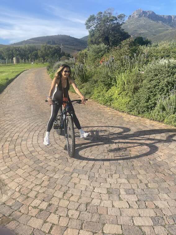 Sophie Jansz on a bike in Stellenbosch