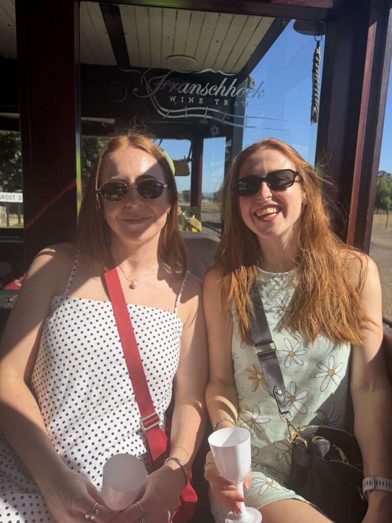 Hannah and Molly on the wine tram