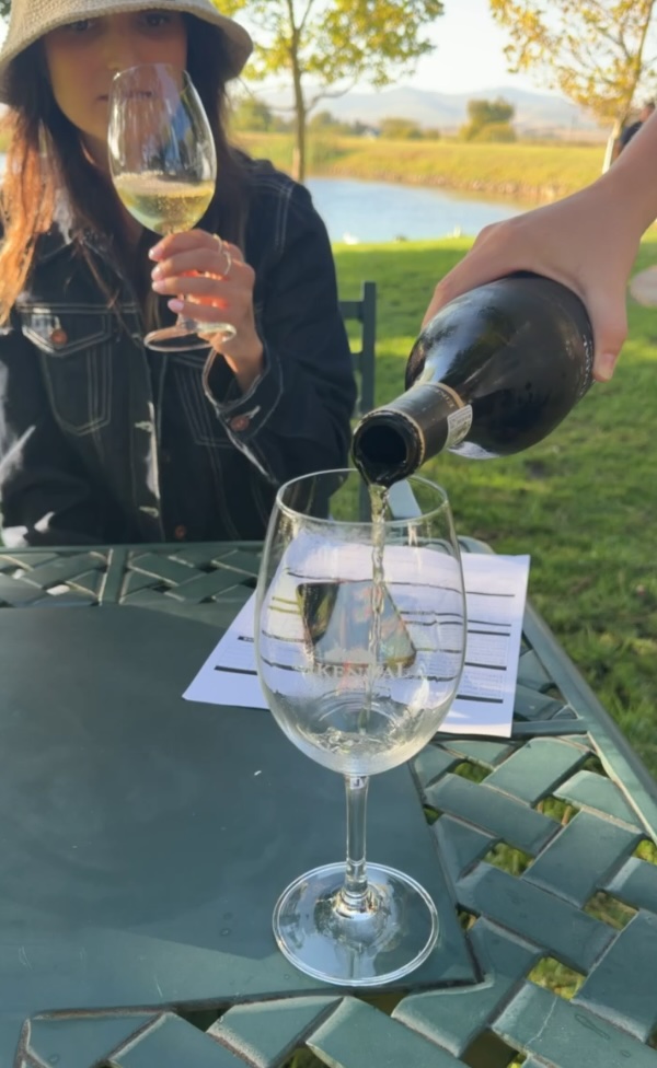 Wine tasting at Eikendal with Sophie in the background